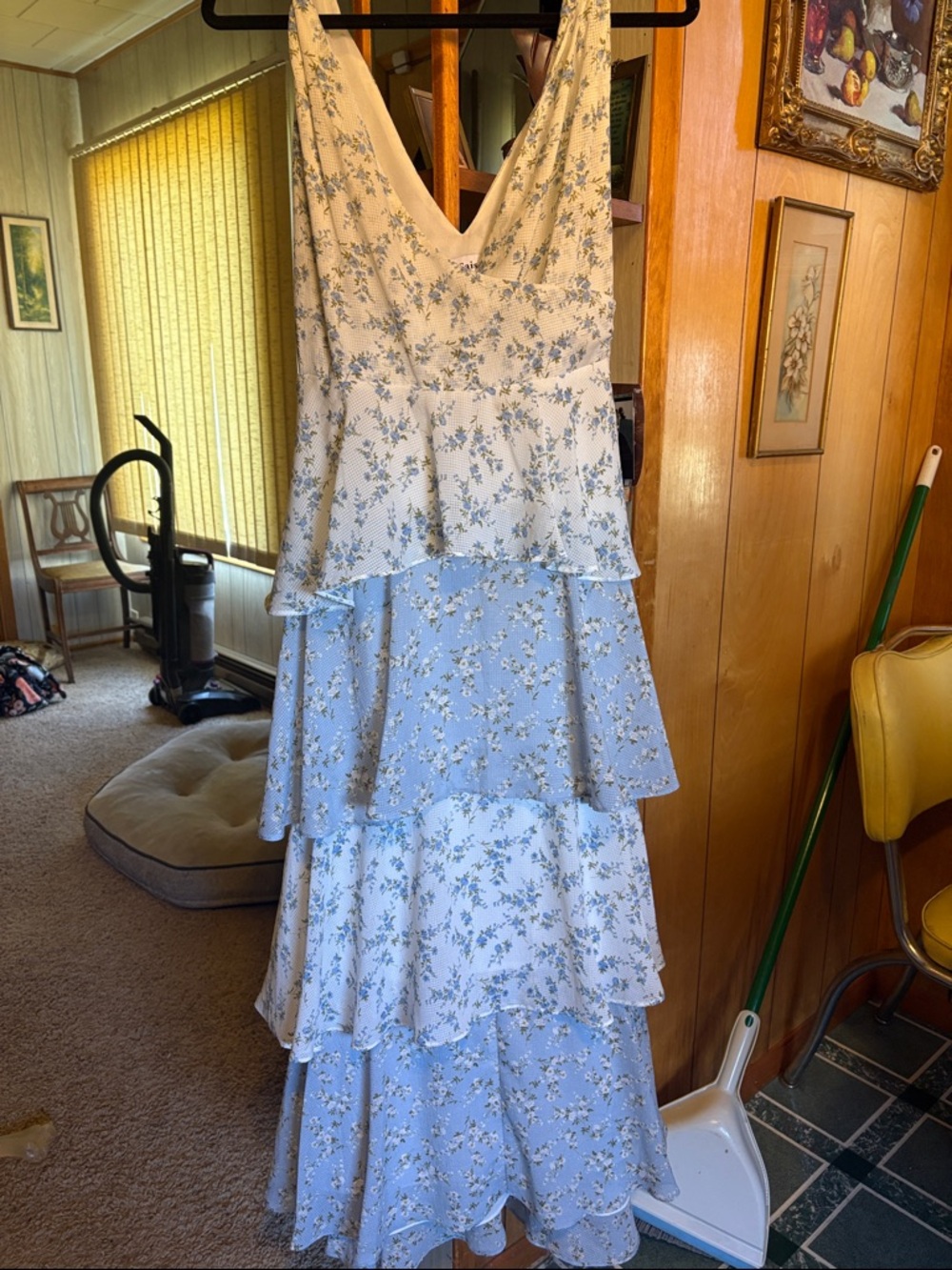 En Saison Blue and Cream Floral Tiered Maxi Dress